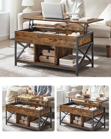 Rozkładany stolik kawowy ze schowkiem - Loftowa ława do salonu (Brąz Vintage) VASAGLE LCT202B01V1