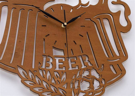 Oryginalny zegar ścienny z motywem kufla piwa BEER 50x50 cm, kolor drewna