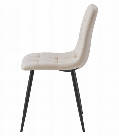 Proste beżowe krzesło KARA pokryte aksamitem - Tapicerowane krzesło kuchenne