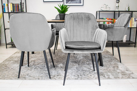 Szare tapicerowane krzesła z podłokietnikami do jadalni LUGO - Fotele do jadalni (2 sztuki)