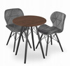 Zestaw stół i 2 krzesła do małej kuchni: Brązowy okrągły stół TODI 60cm i 2 szare krzesła LAGO
