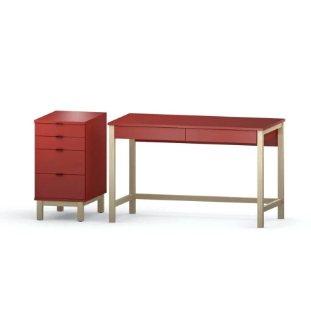 Zestaw VERYSIMPL B-DES5/2 + D-DES5 — biurko z kontenerem, 6 szuflad, stelaż z litego drewna