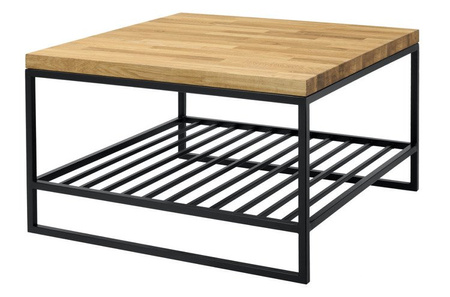 Stolik metalowy kawowy industrialny z półką i blatem z drewna   / ława loft do salonu / wys. 48 cm, blat 78 x 78 cm