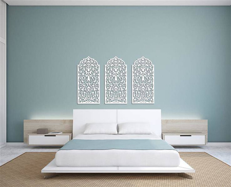 DEKORACYJNY PANEL AŻUROWY, OKNO MAROKAŃSKIE, DEKORACJA ŚCIENNA 3D, ORNAMENT, TRYPTYK , CZARNY