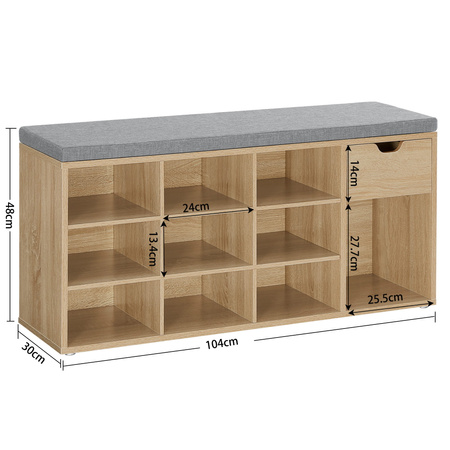 Duża szafka na buty z siedziskiem - Regał na obuwie (Dąb Sonoma) VASAGLE LHS024W11
