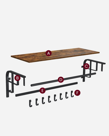 Wieszak ścienny do przedpokoju Loft - Wieszak na ścianę z półką - VASAGLE LCR102B01