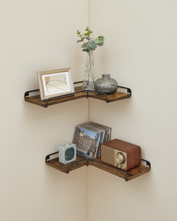 Rustykalne narożne półki ścienne - Zestaw 2 półek ściennych Loft (Brąz Vintage) VASAGLE LLS831B01