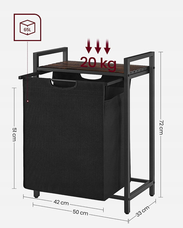 Czarny pojemnik na pranie z regałem - Wolnostojący kosz na bieliznę - VASAGLE BLH101B01
