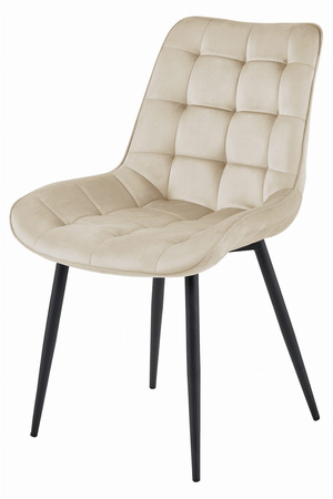 Krzesło BERA z aksamitu - Beżowe krzesło tapicerowane z modnym pikowaniem