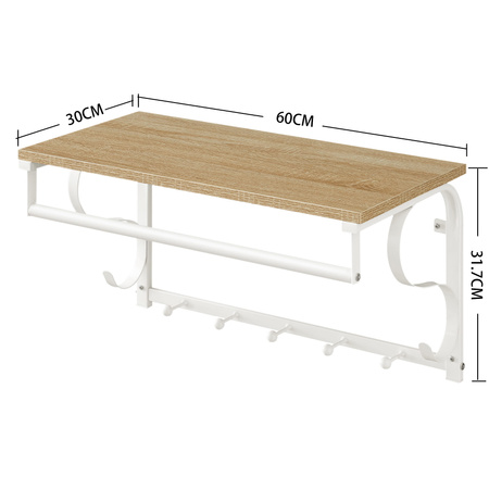 Biały wieszak ścienny do przedpokoju - Wieszak na ścianę z półką (Dąb Sonoma) VASAGLE LCR011W11