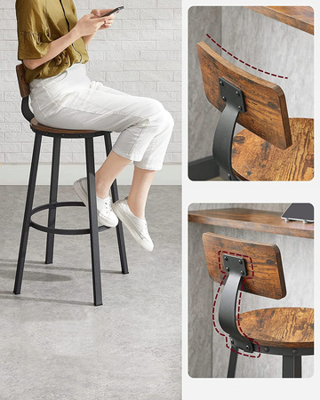 Taborety barowe do kuchni - Krzesła barowe Loft - Hokery 2 sztuki - VASAGLE LBC026B01V1