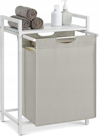Biały pojemnik na pranie z regałem - Wolnostojący kosz na bieliznę 65l - VASAGLE BLH101W01