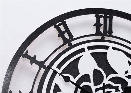 Dekoracyjny, okrągły zegar ścienny RÓŻA w czarno-białej kolorystyce, ORNAMENTI