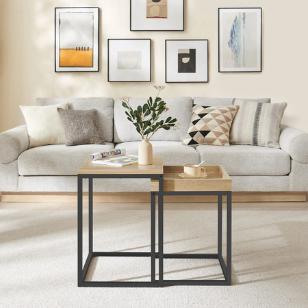 Loftowy stolik kawowy 2-częściowy - Zestaw stolikòw do salonu (Dąb Sonoma) VASAGLE LNT02N11