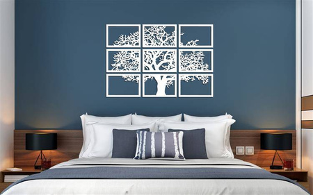 DEKORACYJNY TRYPTYK AŻUROWY, DRZEWO ŻYCIA, DEKORACJA ŚCIENNA 3D, MOZAIKA, ORNAMENT, 90 x 132 cm, BIAŁY