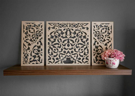 DEKORACYJNY TRYPTYK AŻUROWY, MAROKAŃSKI, ORIENTALNY STYL, DEKORACJA ŚCIENNA 3D, ORNAMENT,70 x 140 cm , CZARNY