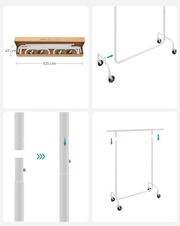 Metalowy stojak na ubrania na kółkach - Biały wieszak na ubrania - SONGMICS HSR011W01V1