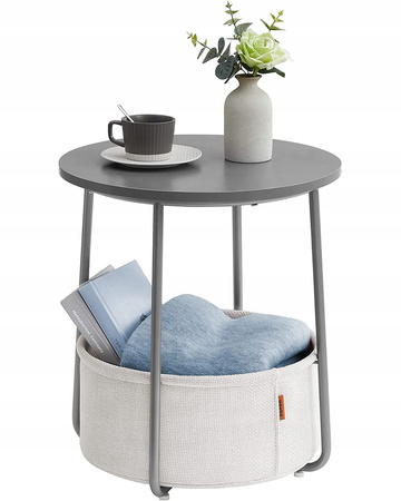 Szary okrągły stolik kawowy z koszem 45 cm - Stolik ze schowkiem - SONGMICS - LET223G49