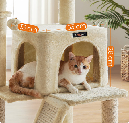 Beżowy drapak dla kota 96cm - Domek dla 2 kotów, legowisko i pompony PCT51MV1