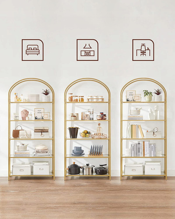 Złoty szklany regał do salonu Glamour - Metalowa 5-poziomowa połka - VASAGLE LGT050A01