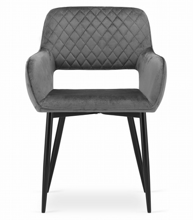 Tapicerowany fotel AMALFI - Szare, welurowe krzesło kubełkowe z podłokietnikami