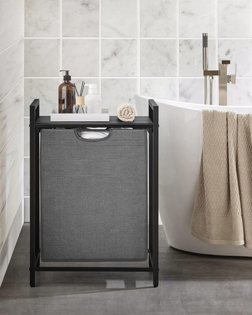 Szary pojemnik na pranie z regałem - Wolnostojący kosz na bieliznę 65l - VASAGLE BLH101G01