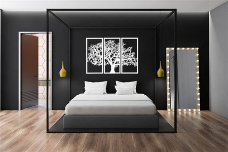 DEKORACYJNY TRYPTYK AŻUROWY, DRZEWO ŻYCIA, DEKORACJA ŚCIENNA 3D, ORNAMENT, 80 x 120 cm, CZARNY