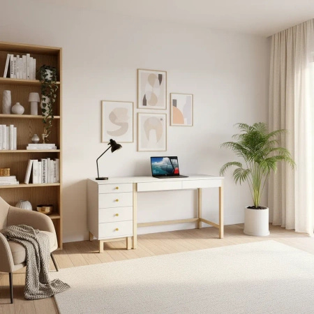 Zestaw biurko z dostawką VERYSIMPL B+D-MODEL-5 – dwie szuflady, kontener w 3 konfiguracjach