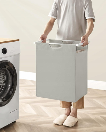 Biały pojemnik na pranie z regałem - Wolnostojący kosz na bieliznę 65l - VASAGLE BLH101W01
