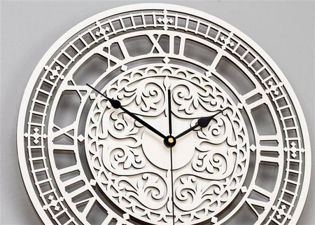 Oryginalny zegar ścienny WIKTORIAŃSKI z piękną ażurową tarczą w kolorze białym, ORNAMENTI