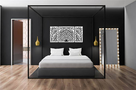 DEKORACYJNY TRYPTYK AŻUROWY, MAROKAŃSKI, ORIENTALNY STYL, DEKORACJA ŚCIENNA 3D, ORNAMENT,70 x 140 cm , CZARNY