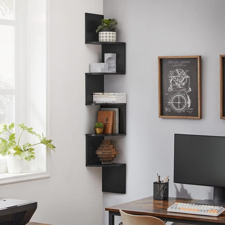 Narożna półka na książki - Narożny regał - Czarna półka ścienna - VASAGLE LBC072B01