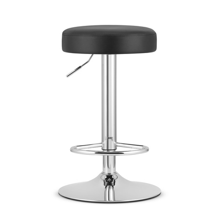 Stołek barowy z ekoskóry ROJST - Okrągły, obrotowy hoker z chromowaną podstawą