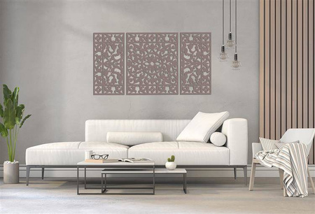 DEKORACYJNY TRYPTYK AŻUROWY, KWIATOWA ORNAMENTYKA, DEKORACJA ŚCIENNA 3D, 80 x 150 cm, CZARNY