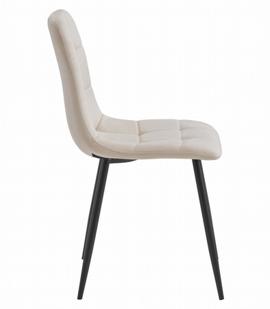 Proste beżowe krzesło KARA pokryte aksamitem - Tapicerowane krzesło kuchenne