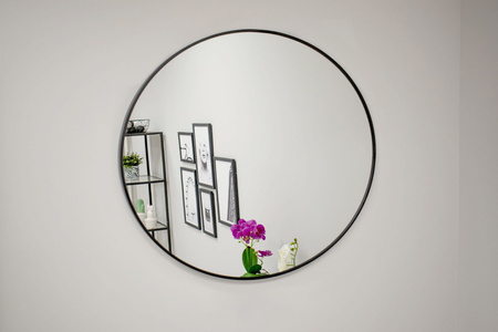 Okrągłe lustro w prostej czarnej ramie - Lustro o średnicy 40cm