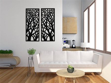 DEKORACYJNY, AŻUROWY PANEL ŚCIENNY, OBRAZ 3D, DRZEWA PIONOWE, 42 x 105 cm, DYPTYK, BIAŁY