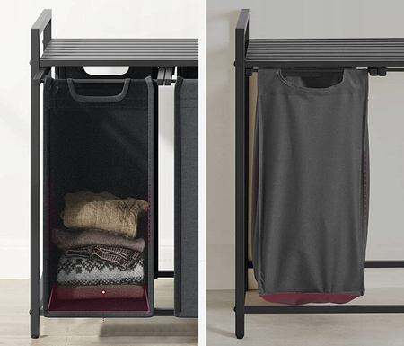 Czarny kosz na pranie 114l Loft - Kosz na bieliznę 3 komory - VASAGLE BLH301G01