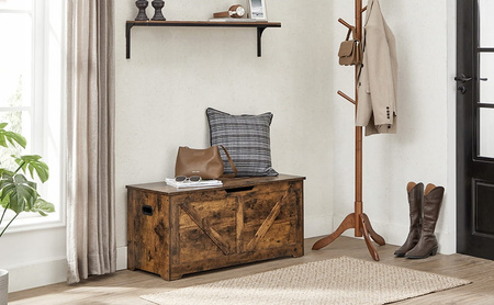 Brązowy ozdobny kufer drewniany - Skrzynia drewniana schowek (Brąz Vintage) VASAGLE LSB060T01