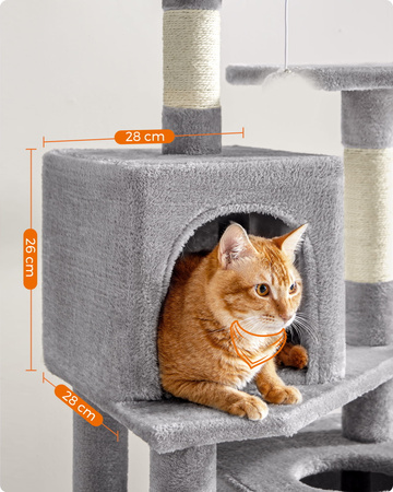 Szary drapak dla kota 155cm - Domek, legowiska, wieża, budka - PCT192W01
