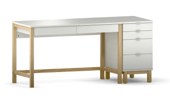 Zestaw VERYSIMPL B-DES5/2 + D-DES5 — biurko z kontenerem, 6 szuflad, stelaż z litego drewna