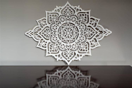 AŻUROWA DEKORACJA ŚCIENNA 3D, MANDALA, YOGA, PIĘKNY, DEKORACYJNY PANEL, BIAŁY