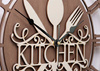 Dekoracyjny zegar ścienny KITCHEN wykonany ze sklejki, kolor orzech