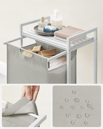 Biały pojemnik na pranie z regałem - Wolnostojący kosz na bieliznę 65l - VASAGLE BLH101W01