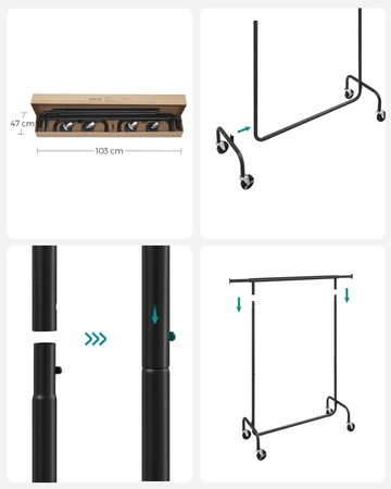 Metalowy stojak na ubrania na kółkach - Czarny wieszak na ubrania SONGMICS HSR011B01V1