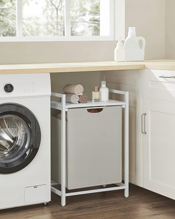 Biały pojemnik na pranie z regałem - Wolnostojący kosz na bieliznę 65l - VASAGLE BLH101W01