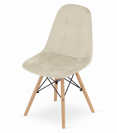 Beżowe krzesła z aksamitu DUMO - Tapicerowane jasne krzesła kuchenne (4 sztuki)