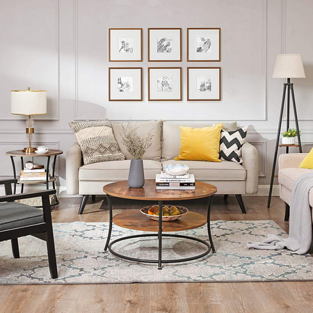 Duży okrągły stolik kawowy z półką 80 cm - Ława Loft do salonu - VASAGLE LCT80BX