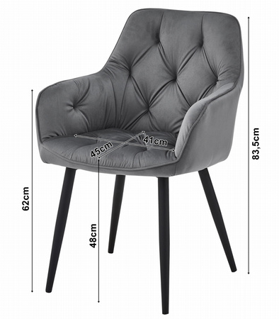 "Krzesło JORK - aksamit srebrno-szary / nogi czarne x 2"