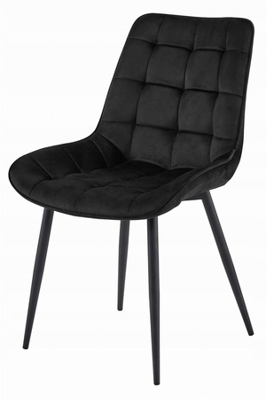 Czarne welurowe krzesło BERA z wygiętym siedziskiem - Pikowane krzesło do jadalni